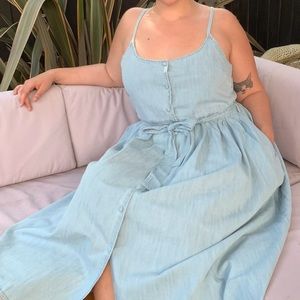 ASOS DESIGN Curve soft denim midi dress in midwash blue